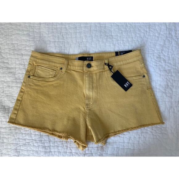Kut Pants - Kut Shorts High Rise Frayed Golden Sun Yellow Jane Hem 5 pocket zip Fly Size 14